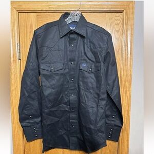 Wrangler Mens Black Twill Long Sleeve Pearl Snap Shirt Small Brushpopper Cotton